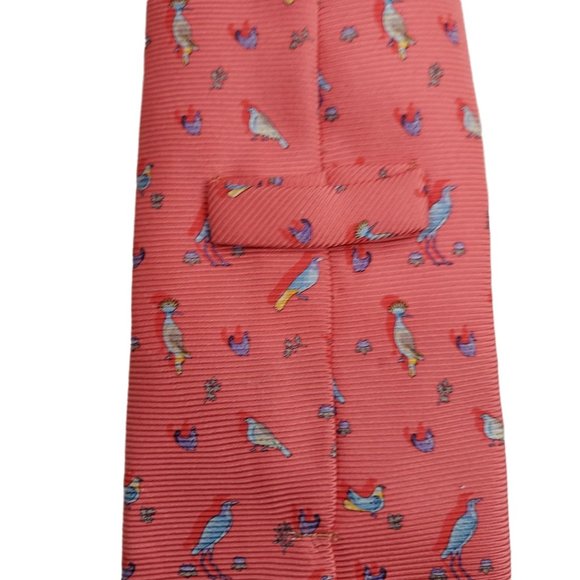 Leonard Red Bird Printed 100% Silk Mens Necktie Pointed Standard Size - Picture 5 of 6